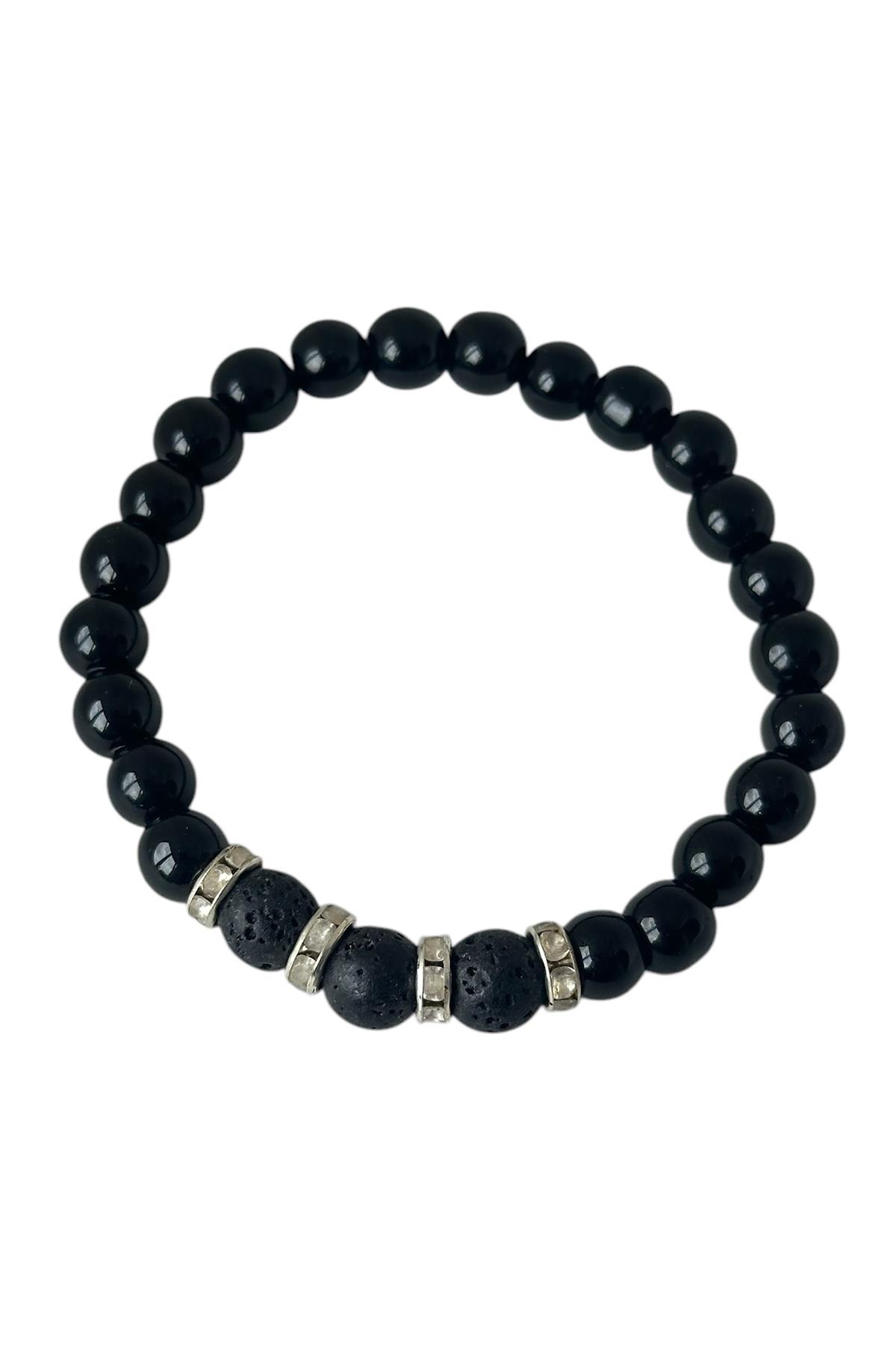 Siyah Renk Boncuk Detaylı Erkek Bileklik 