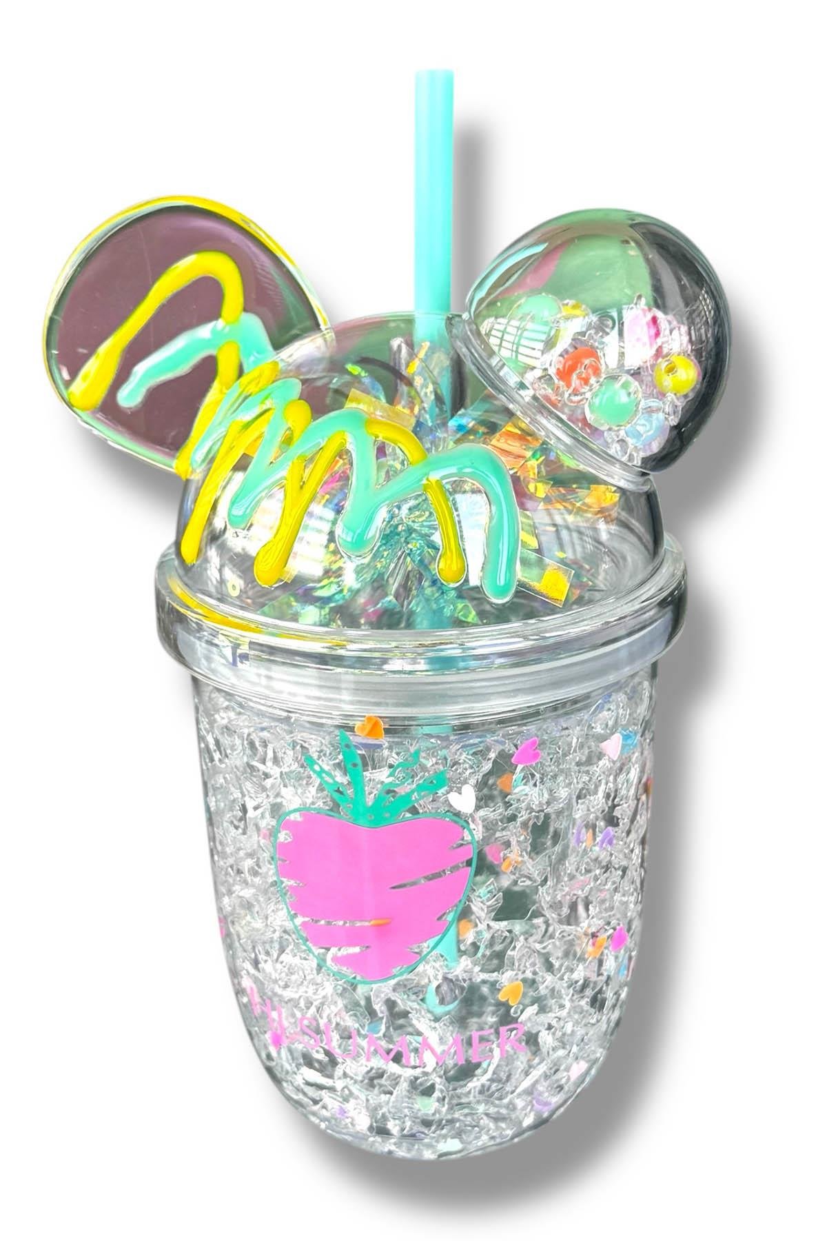 Turkuaz Renk Ayıcık Figürlü Pipetli Suluk