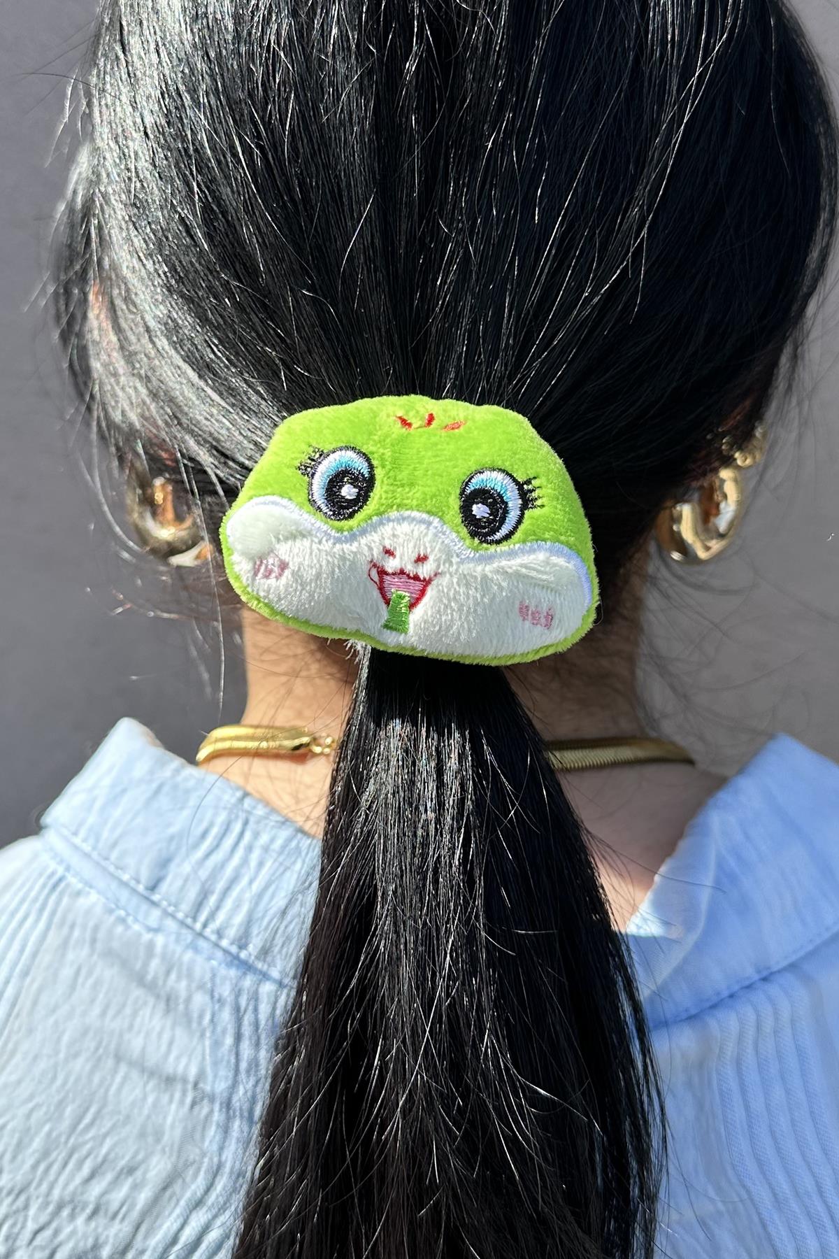 Yeşil Renk Ayıcık Figürlü Peluş Simit Toka