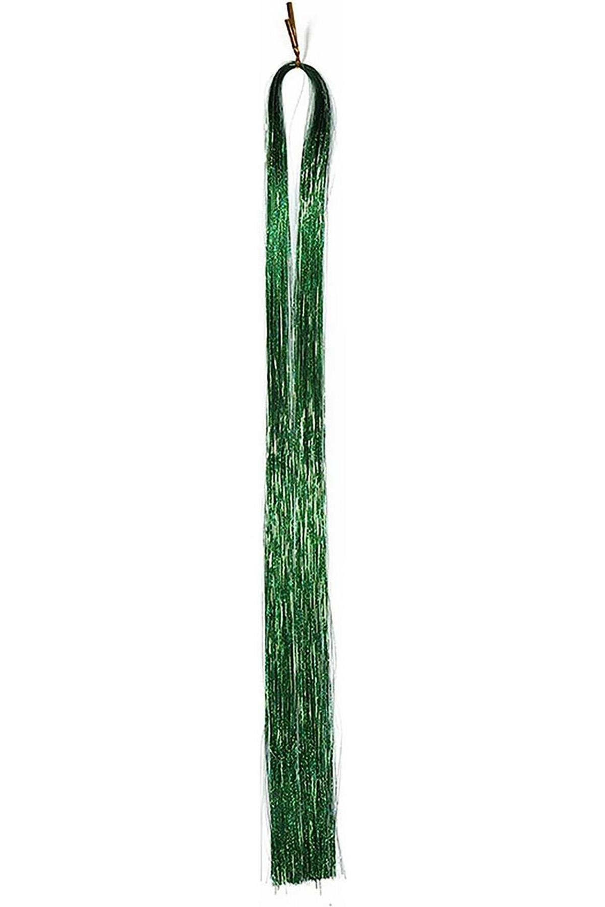 Yeşil Renk Simli Yan Postiş Hair Tinsel Shiny Hair (50 Cm)