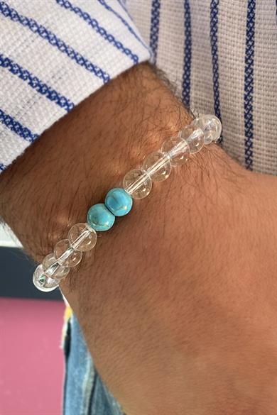  Şeffaf Renk Mavi Boncuk detaylı Erkek Bileklik
