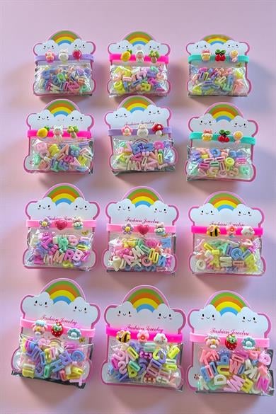 12li Karışık Figürlü Charmlı Çocuk Bileklik Set