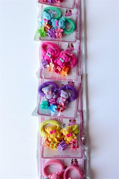 6lı Karışık Renk Karışık Figürlü Lastik Toka Ve Mandal Toka Set 