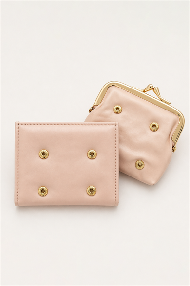 Pembe Renk 2 Bölmeli Deri Kadın Kartlık/Cüzdan