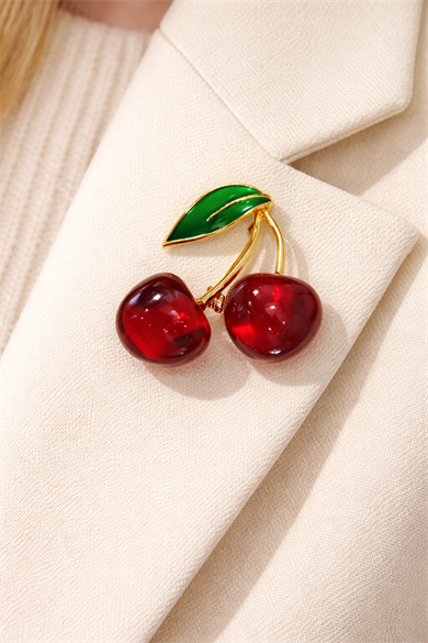 Altın Renk Kiraz Figürlü Broş