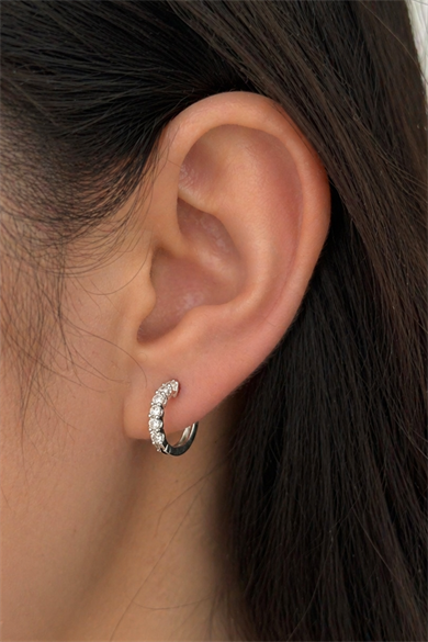 Gümüş Renk Taş Detaylı Küpe (Çift) 