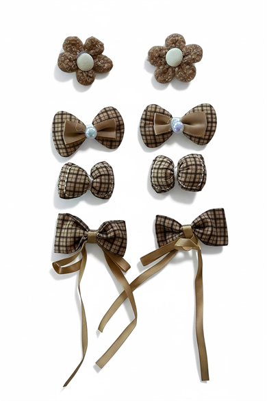 8li Kahve Renk Karışık Figürlü Yan Toka Set