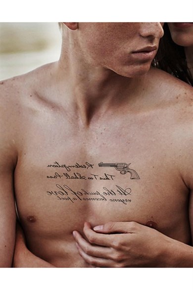 Yazı Ve Silah Figürlü Sonradan Kararan Yarı Kalıcı Geçici Dövme Tattoo