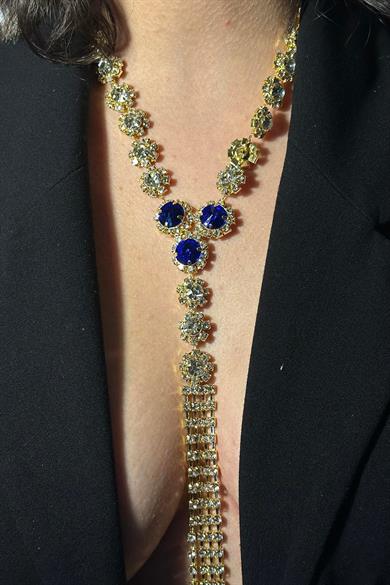 Altın Renk Mavi Taş Detaylı Vücut Aksesuarı