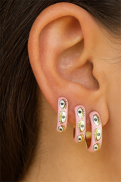 Altın Renk Göz Figürlü 3lü YSX Küpe Set