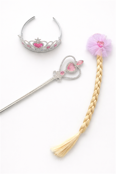 Pembe Renk Taç /Asa/Örgülü Toka Set