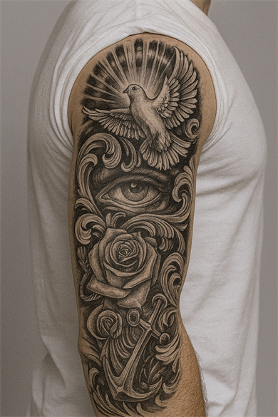 Güvercin Ve Göz Figürlü 12 Saat Sonra Kararan Geçici Kol Dövme Tattoo