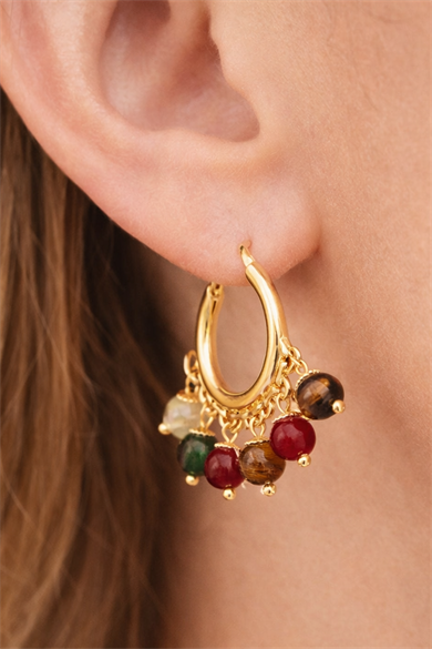 Altın Renk Boncuk Detaylı Küpe (Çift)