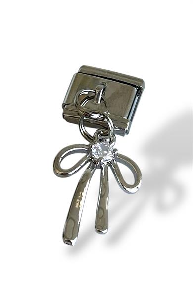 Gümüş Renk Taş Detaylı Fiyonk Figürlü Çelik Nomination Charm (Tek)