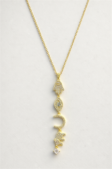 Altın Renk Taş Detaylı Y Kolye