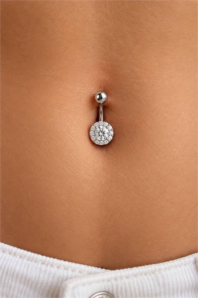 Gümüş Renk Taşlı Cerrahi Çelik Göbek Piercing
