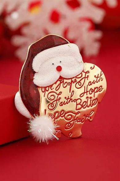 Altın Renk Noel Baba Figürlü Yılbaşı Temalı Broş