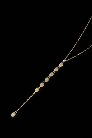 Altın Renk Taş Detaylı Çelik Y Kolye