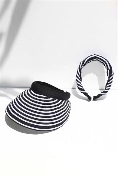 Siyah Ve Beyaz Renk Katlanabilir Güneşlik  Şapka