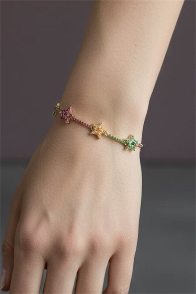 Karışık Renk Taş Detaylı Yıldız Figürlü VİP Bileklik