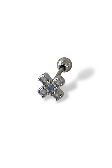 Gümüş Renk Taş Detaylı Çelik Tragus/Kıkırdak Küpe/Piercing (Tek)