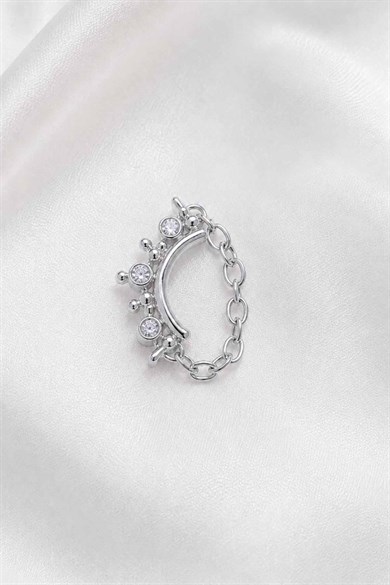 Gümüş  Renk Sallantılı   Taşlı Cerrahi Çelik Tragus/Kıkırdak Küpe/Piercing (Tek)