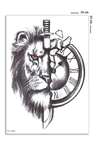 Saat ve Aslan Geçici Dövme Tattoo