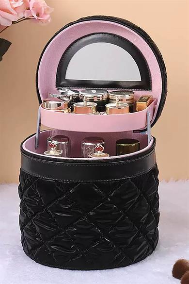 Siyah Renk İnci Detaylı Makyaj Ve Kişisel Bakım Çantası 