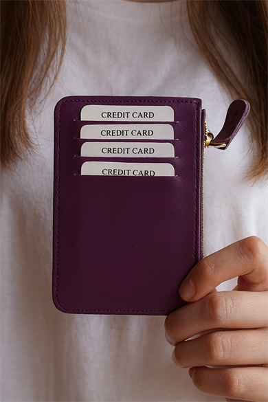 Mor Renk Deri Kadın Cüzdan/ Kartlık