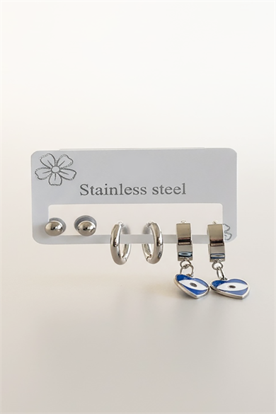 Gümüş Renk 6lı Karışık Figürlü Çelik Küpe Set