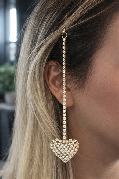 Altın Renk Kalp Figürlü Taş Detaylı Saç Aksesuarı