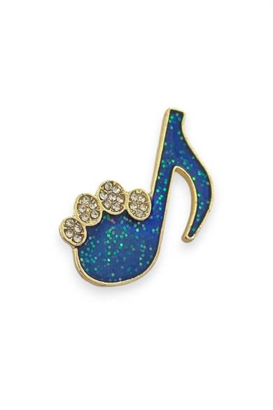Karışık Renk Nota Figürlü Taş Detaylı Broş