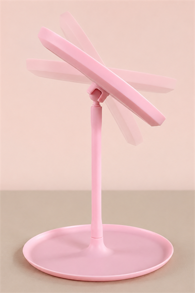 Pembe Renk Kalp Figürlü Işıklı Masa Aynası