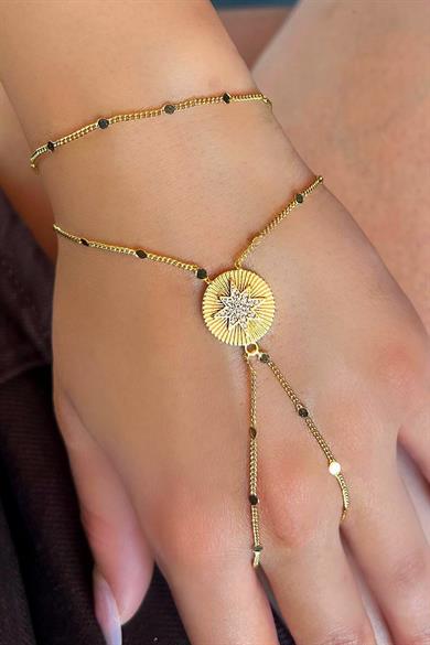 Altın Renk Yıldız Figürlü Taş Detaylı Şahmeran