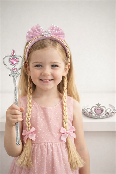 Pembe Renk Taç/Asa Set