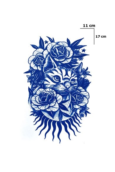 Kedili Çiçek Sonradan Kararan Yarı Kalıcı Geçici Dövme Tattoo