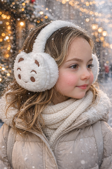 Beyaz Renk Ayıcık Figürlü Peluş Kulaklık