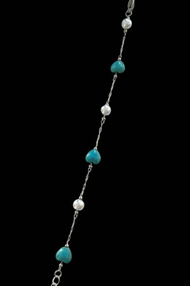 Gümüş Renk Kalp Figürlü İnci Detaylı Çelik Bileklik