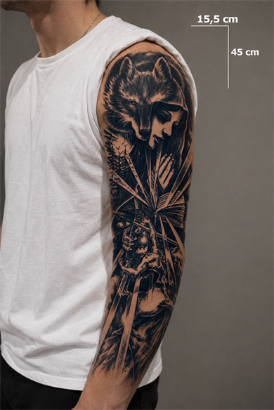Kurt Ve Kız Figürlü Sonradan Kararan Yarı Kalıcı Geçici Kol Dövme Tattoo