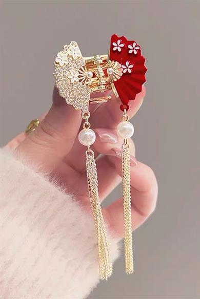 Altın Renk Taş Ve İnci Detaylı Mini Metal Mandal Toka