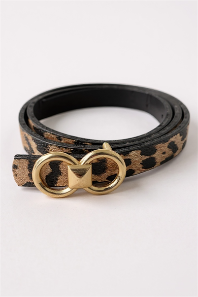 Altın Renk Leopar Desenli Kadın Deri Kemer