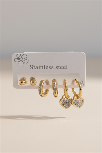 Altın Renk 6lı Karışık Figürlü Taşlı Çelik Küpe Set