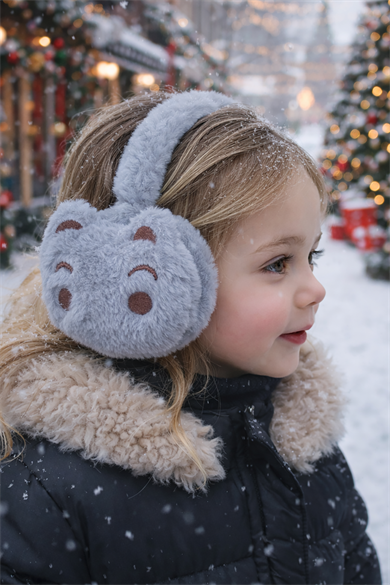Gri Renk Ayıcık Figürlü Peluş Kulaklık