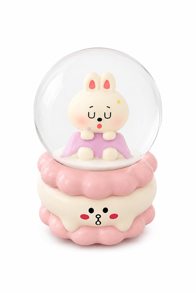 Pembe Renk Tavşan Figürlü Küçük Boy Işıklı Kar Küresi