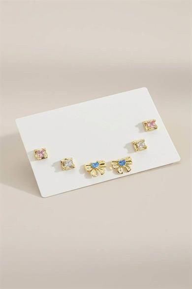 Altın Renk 6lı Taş Detaylı Set Küpe