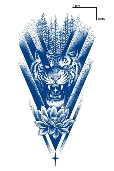 Kaplan Figürlü 12 Saat Sonra Kararan Geçici Orta Dövme Tattoo