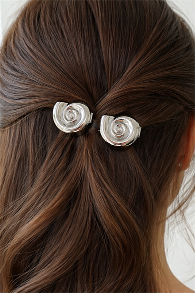 2li Gümüş Renk Deniz Kabuğu Figürlü Yan Toka