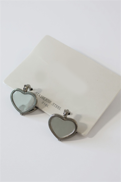 Gümüş Renk Kalp Figürlü Çelik Küpe (Çift)