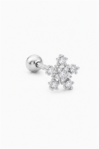 Gümüş  Renk Kar Tanesi  Figürlü  Taşlı Cerrahi Çelik Tragus/Kıkırdak Küpe/Piercing (Tek)