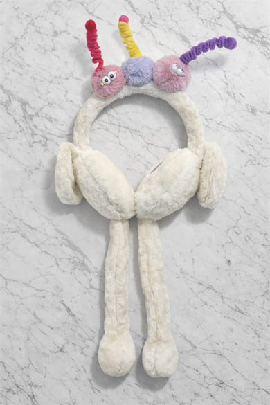 Beyaz Renk Canavar Figürlü Kulakları Oynayan Peluş Kulaklık